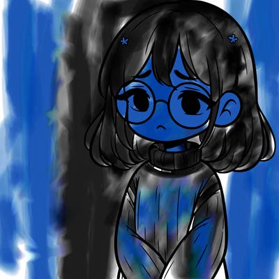 sad girl with glasses in a sweater