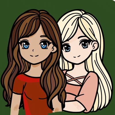 two girls with one medium long hair and one with long hair. they are besties!