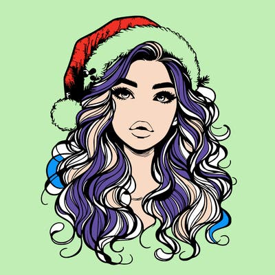 realistic christmas girl with wavy hair and lips