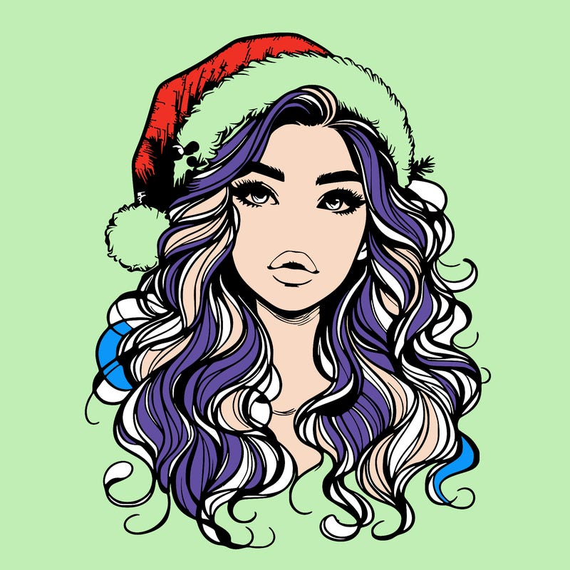 realistic christmas girl with wavy hair and lips