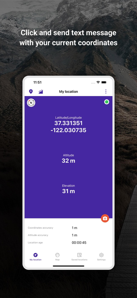 My Altitude and Elevation GPS - My Altitude and Elevation GPS app interface showing latitude longitude and altitude coordinates
