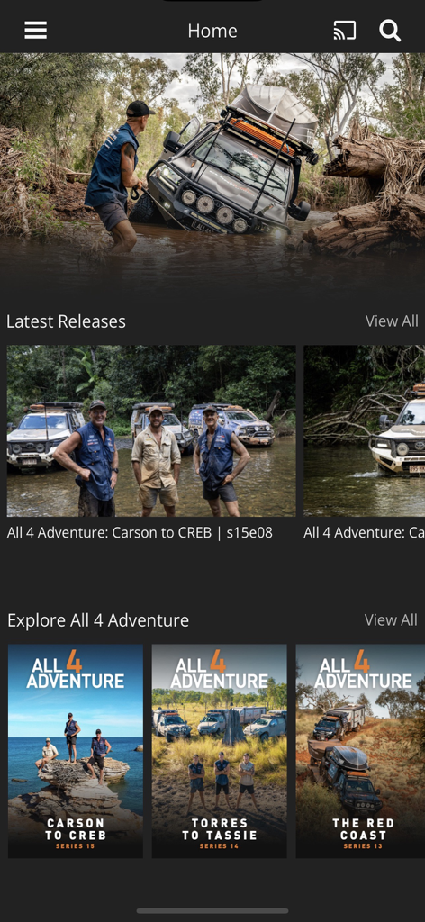Unleashed.TV - Unleashed TV app home screen displaying off-road adventure videos and series