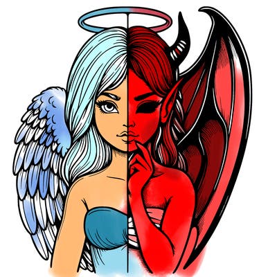 realistic angel half demon