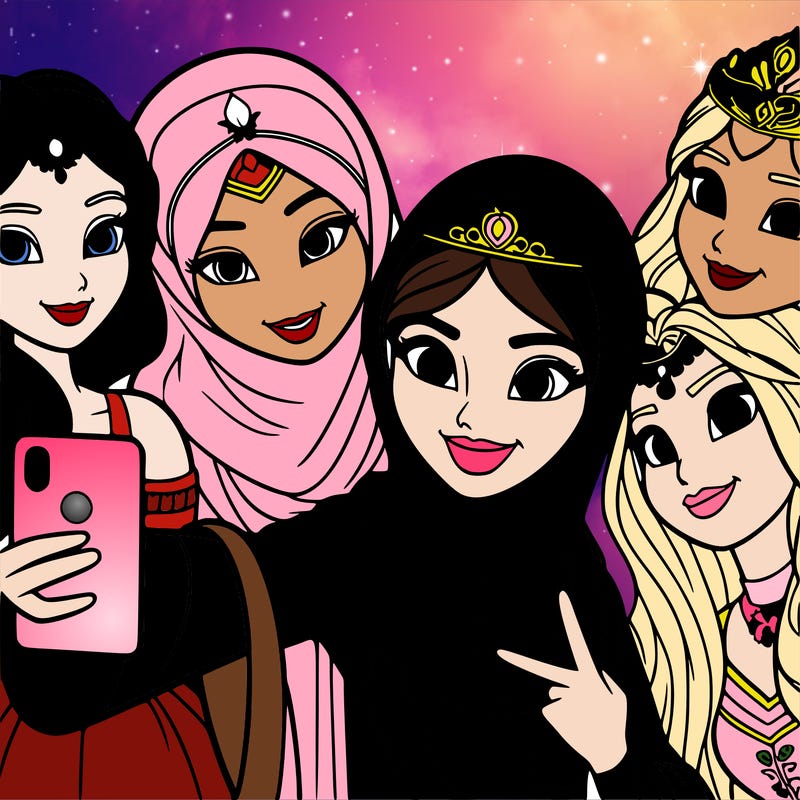princesses taking a selfie together realistic
