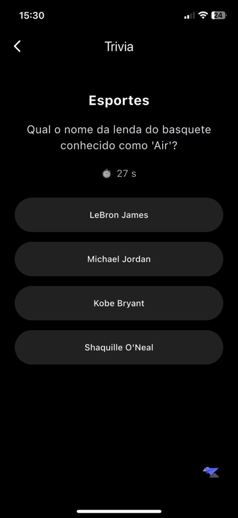 Passatempo - 한국어로 된 Passatempo 모바일 앱의 스포츠 퀴즈 화면