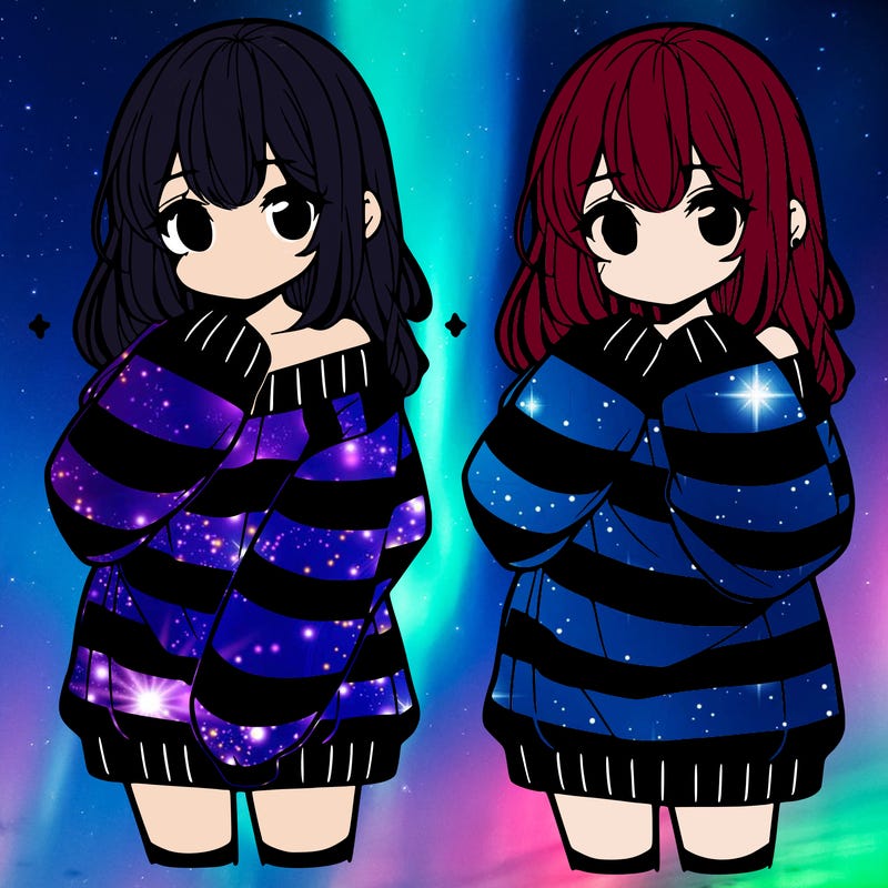 anime girl in a striped oversized sweater