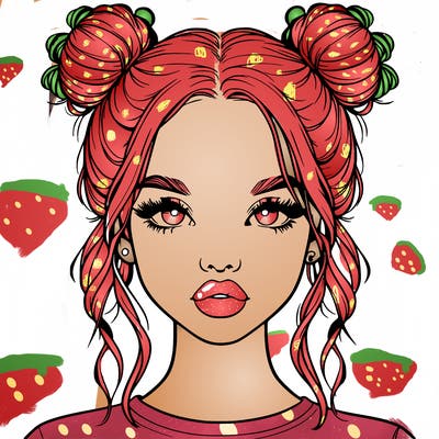 realistic girl with two buns in hair and lips