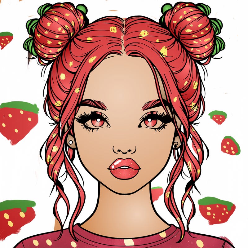 realistic girl with two buns in hair and lips
