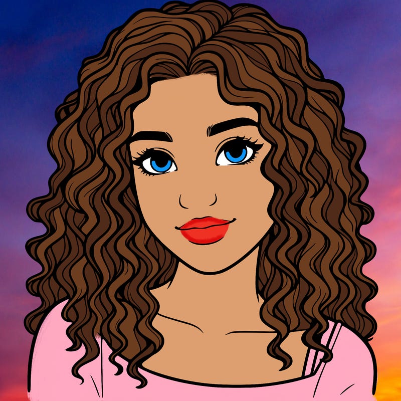 realistic, teenage girl with curly hair