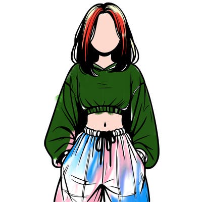 realistic girl faceless with baggy pants and a crop top