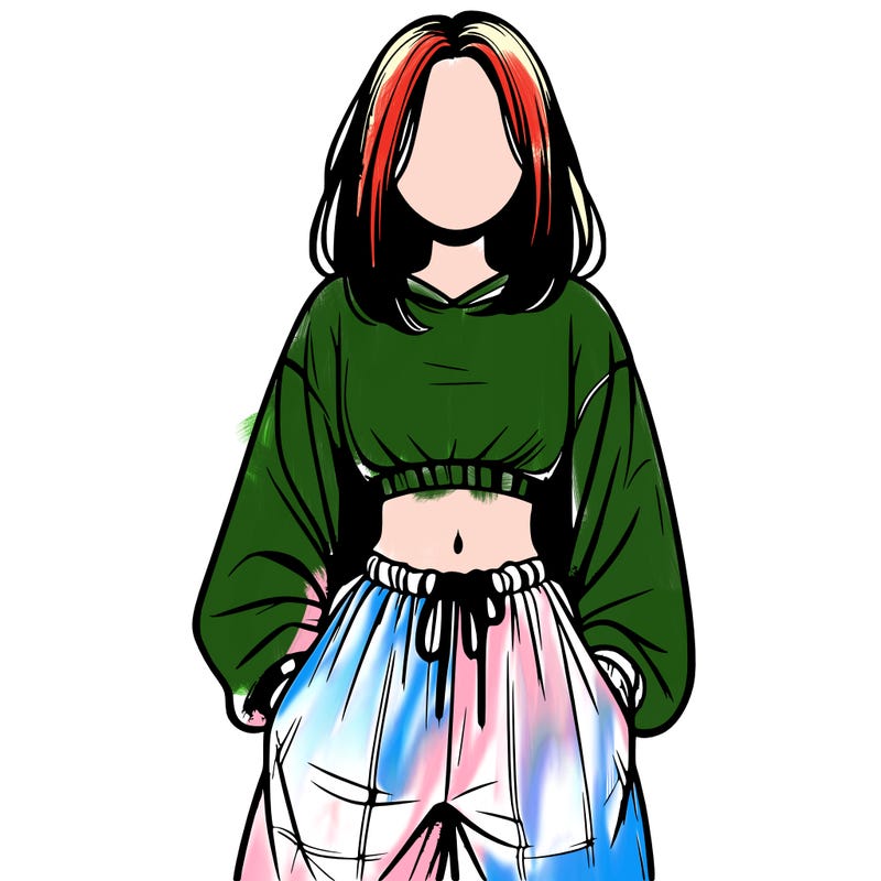 realistic girl faceless with baggy pants and a crop top