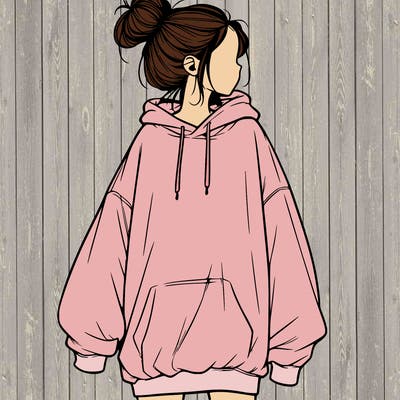 realistic girl with a oversized sweatshirt on and a bun