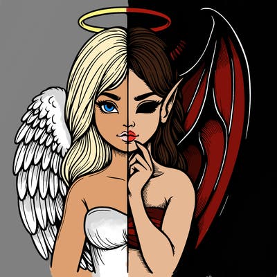 realistic angel half demon