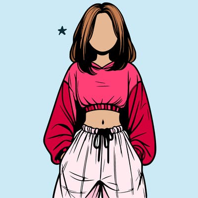 realistic girl faceless with baggy pants and a crop top