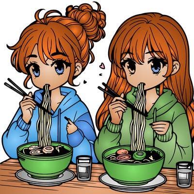 girls eating ramen