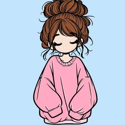 girl with baggy sweatshirt and messy bun