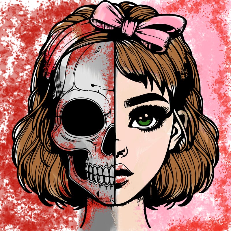 realistic girl with half skull mask