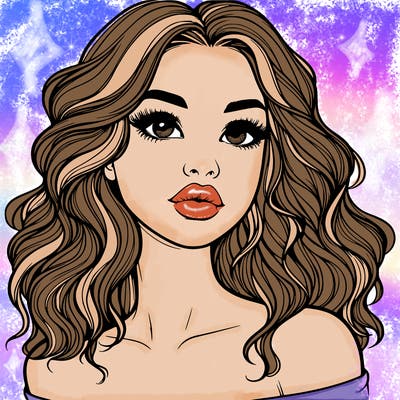 realistic girl with wavy hair and lips