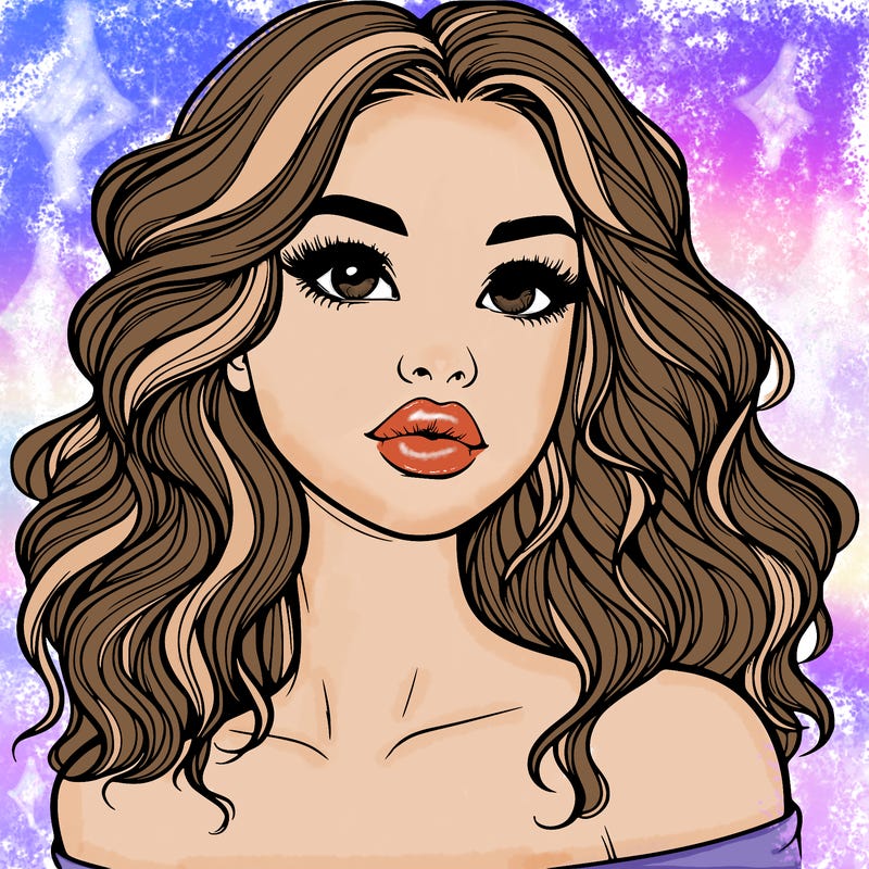 realistic girl with wavy hair and lips