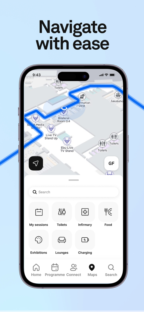 Forum Live - Indoor venue map with turn-by-turn navigation on the Forum Live app