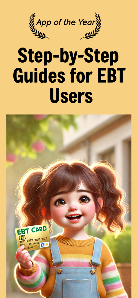 Guías paso a paso para usuarios de EBT con una chica de dibujos animados sosteniendo una tarjeta EBT