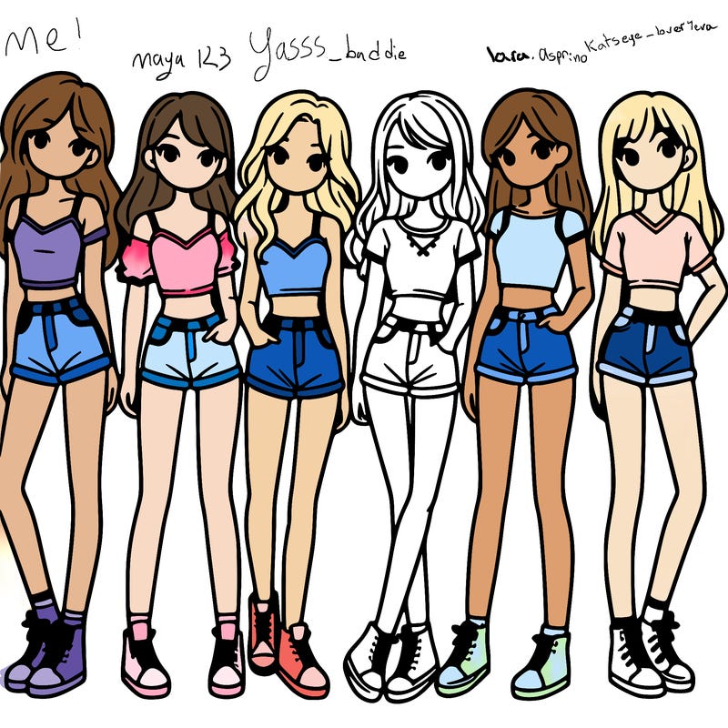a group of girls wearing crop tops and shorts