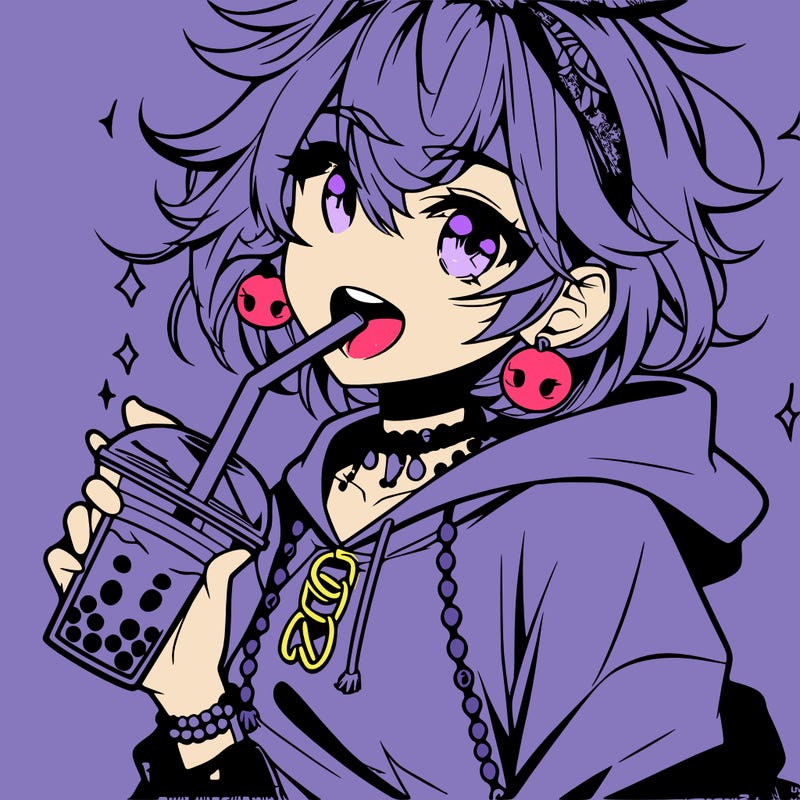 hot baddie anime girl drinking boba and biting the straw