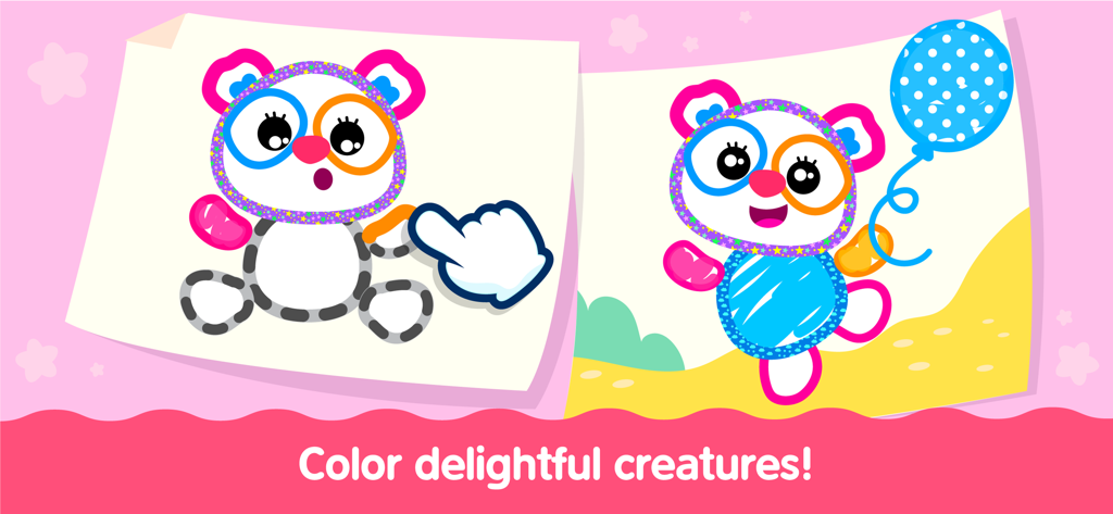 Kids Drawing Games & Coloring - A step by step coloring and tracing activity of a cute panda for kids