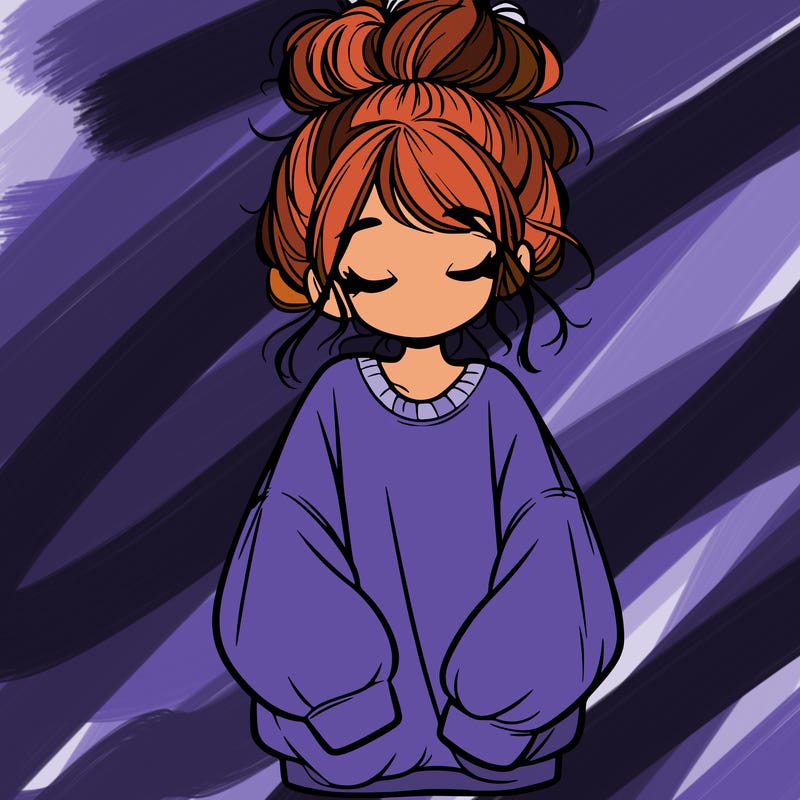 girl with baggy sweatshirt and messy bun