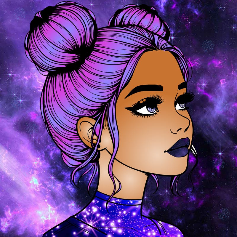 realistic girl with buns on the top of her head