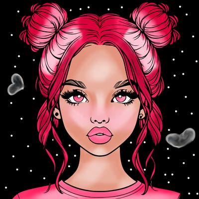 realistic girl with two buns in hair and lips