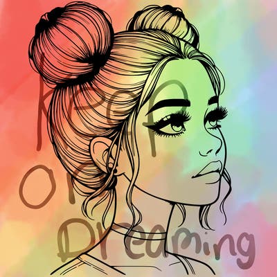 realistic girl with buns on the top of her head