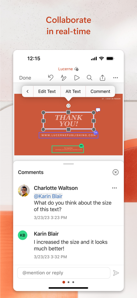 Real-time collaboration and commenting in the Microsoft PowerPoint mobile app