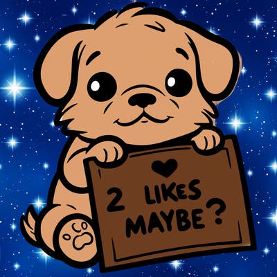 a puppy holding a sign that says 2 likes maybe?