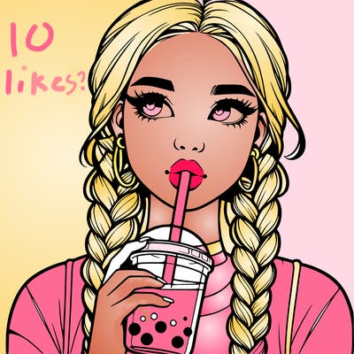 realistic girl with braided hair drinking boba