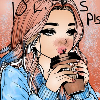 realistic girl drinking coffee