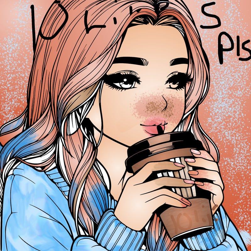realistic girl drinking coffee