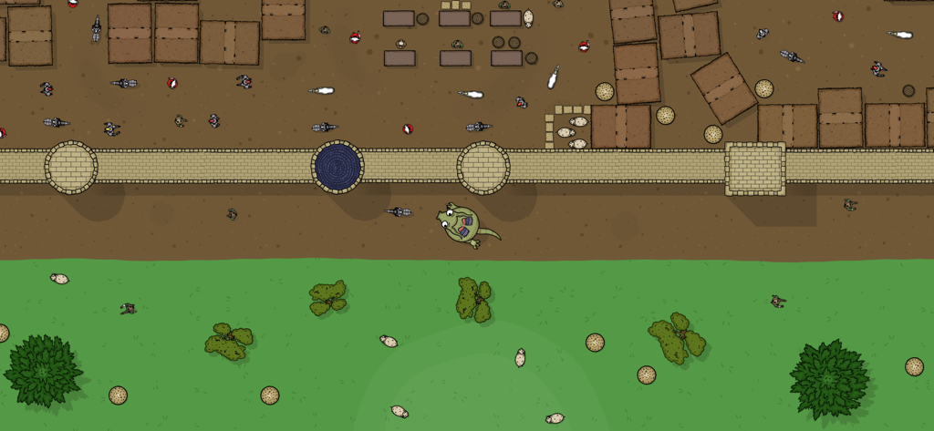 Tasty Planet: Final Bite - Top down view of a small dragon in a medieval town level in Tasty Planet Final Bite