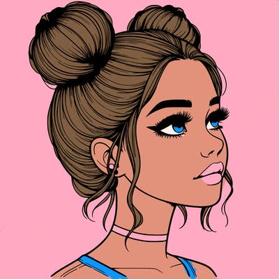realistic girl with buns on the top of her head