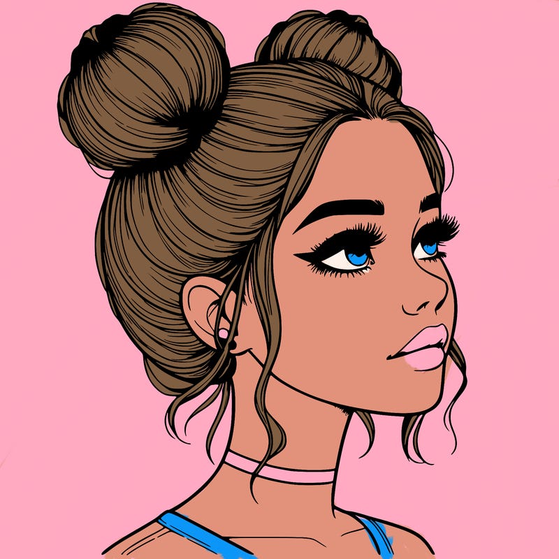 realistic girl with buns on the top of her head