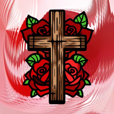 cross with roses