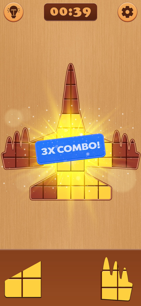 Build Up Tower Craft Games - Una alerta de combo de 3x durante una sesión de juego de puzzle de bloques en Build Up Tower Craft