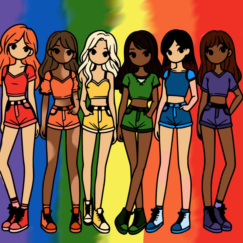 a group of girls wearing crop tops and shorts