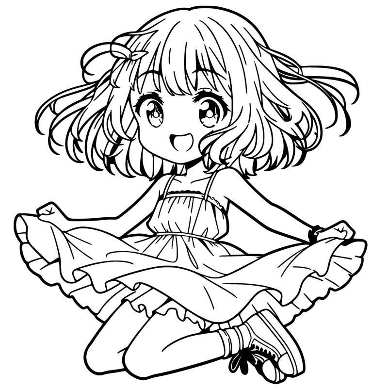 anime girl jumping wearing dress