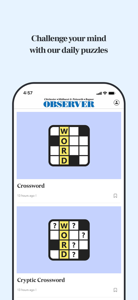 Chichester Observer Newspaper - Daily crossword and cryptic crossword puzzles on the Chichester Observer mobile app