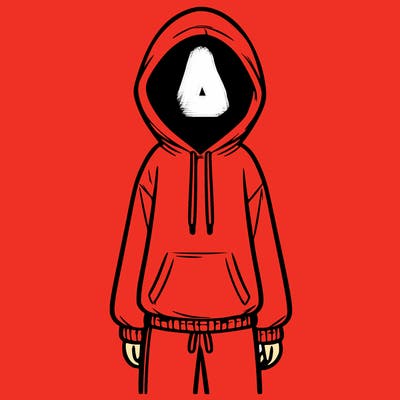 faceless girl in a tracksuit with a hood on and no hair
