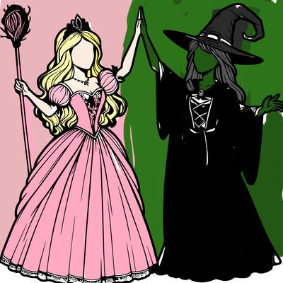detailed realistic split of a princess and a witch