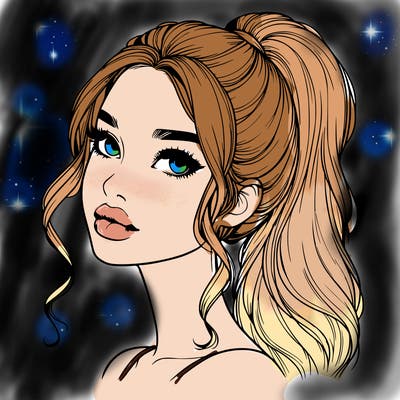 realistic girl with a ponytail on her hair and lips