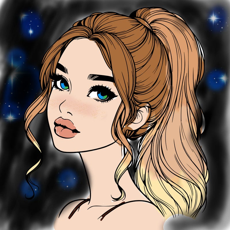 realistic girl with a ponytail on her hair and lips