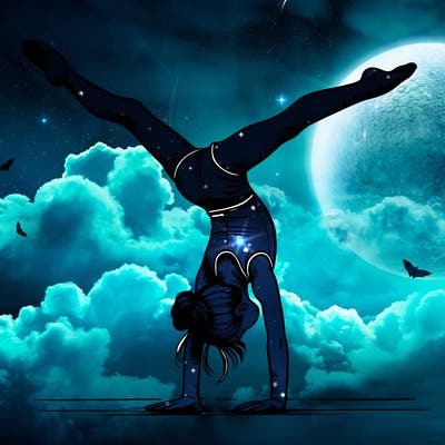 realistic gymnastic hand stand girl in four splits